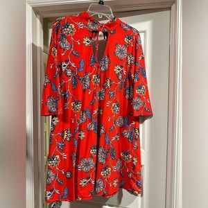 Red Paisley Print Mock Neck Swing Dress - XL